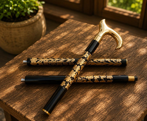 Canne de marche en bois noir sculpté à motifs floraux avec poignée en laiton, canne de gentleman vintage, canne décorative faite à la main, cadeau élégant - Product Image 5