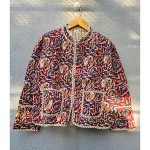 Vintage Hand Block Printed <b>Kantha</b> Quilted Cotton <b>Jacket</b> Soft Breathable Drawstring Full Sleeve <b>Jacket</b> for Women gift for her - Product Image 1