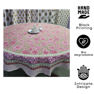 Mauve Cotton Hand Block <b>Table</b> <b>Cloth</b> Floral Printed Handmade <b>Round</b> <b>Table</b> Cover Wedding Dinning <b>Table</b> Cover Durable Eco Friendly - Product Image 2