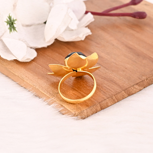Handmade Gold Plated Black Onyx Brass <b>Ring</b> <b>Adjustable</b> Gemstone Jewelry Trendy for Women - Product Image 5