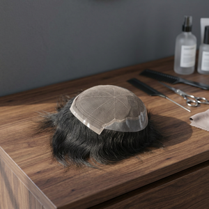 Peluca de cabello humano modelo Q6 para hombre, tupé para hombre, la densidad más baja en parche de cabello blanco para hombre, boutique en línea Alibaba, cabello humano virgen. - Product Image 4