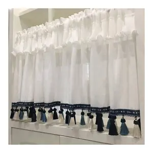 Ruffle Design Black Tasselled Lace Attached Short Drapes Cafe Window Curtains Bedroom Small Kitchen For Cabinet Door Household
