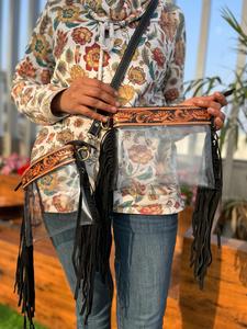 Bolso transparente con flecos de nuevo diseño, elegante bolso de cuero tallado a mano, bolsos de cuero multiusos para mujer - Product Image 5