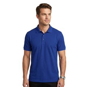 Polo de Manga Corta Azul Sólido para Hombre, Corte Regular Informal, Tejido de Tela, Diseño con Botones - Product Image 2
