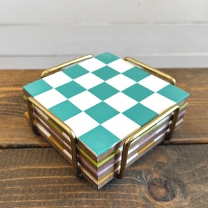 Checkered Design Resin Inlay <b>Table</b> Mat Coasters Set of 4 Stylish Handmade Drink Coasters for Dining <b>Table</b> and Home <b>Bar</b> Decor - Product Image 5