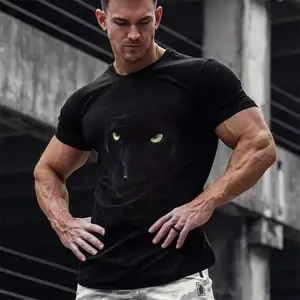 Summer New Men's Large Casual Short Sleeve T-Shirt Premium Sense Pullover Round Neck 3D Digital Panther Print Street Outdoor Top