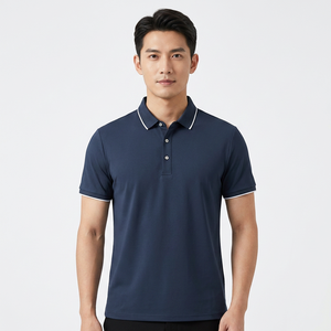 Men's <b>Navy</b> Blue Short Sleeve <b>Polo</b> <b>Shirt</b> Solid Color Casual Woven Fabric Regular Fit Button Down Collar Style - Product Image 4
