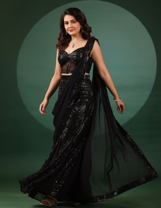 Sari en viscose pré-drapé KV Eclipse avec chemisier - Tenue de soirée, sans plis, réversible - Product Image 4