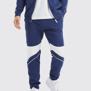 Men's Blue <b>White</b> Solid Quick Dry Breathable Eco-Friendly Hooded Tracksuit Full Length Cotton Casual <b>Joggers</b> Side Pockets Elastic - Product Image 2