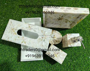 Ensemble de salle de bain fait main de qualité supérieure en incrustation de nacre blanche avec distributeur de savon en mosaïque d'os plateau à gobelet et porte-brosse à dents - Product Image 3