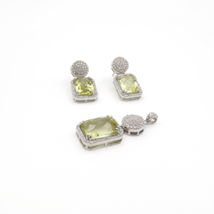 ชุดจี้และต่างหูเงินแท้ 925 ประดับเลมอนควอตซ์ พรีเมียม ชุบโรเดียม - Product Image 3