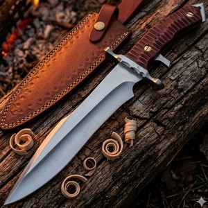 Couteau de camping Bowie artisanal sur mesure en acier inoxydable avec manche en Micarta et étui en cuir, 15 pouces, pointe clip, OEM disponible - Product Image 1