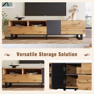 Modern Entertainment Center TV Stand for 80 Inch TVs Double <b>Storage</b> Space Media <b>Console</b> <b>Table</b> with Drop Door for Living Rooms - Product Image 5