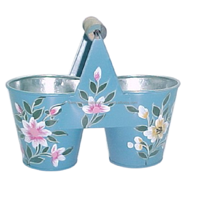 Jardinière rectangulaire conique en métal gris foncé avec trou de drainage, pot floral pastel peint à la main, écologique - Product Image 4