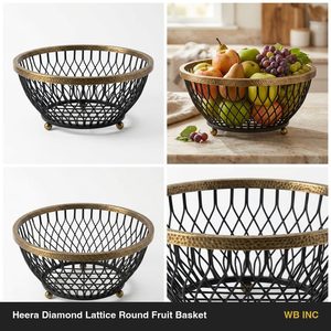 Panier Heera en fil de fer fait main, motif losanges, 32 cm, noir et laiton antique, décoration intérieure pour garage et rangement de pots - Product Image 5