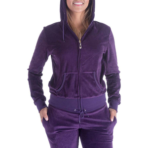 Conjunto Deportivo de 2 Piezas para Mujer, con Capucha, de Terciopelo Morado, Cierre Completo, Manga Larga, Pantalones Deportivos Casuales con Bolsillos, para Todas las Temporadas - Product Image 5