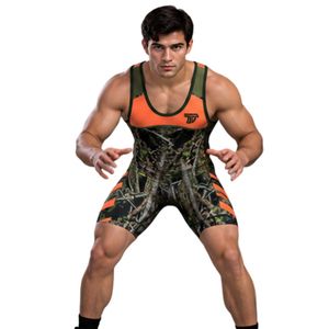 Orange Green Camo <b>Mens</b> Wrestling Singlet Sleeveless Compression Athletic <b>Bodysuit</b> Grappling Competition Training Sports Uniform - Product Image 6