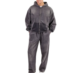Conjunto Deportivo de Invierno para Hombre, 100% Algodón, Felpa, Lavado Ácido, con Logotipo Personalizado, Pantalones Deportivos Anchos y Sudadera con Capucha para Invierno - Product Image 4