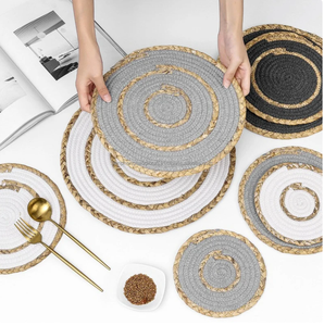 High Quality <b>Set</b> of 6 Mix Color Woven Wicker Table Water Hyacinth <b>Placemats</b> D11.8inch - Product Image 1