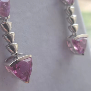 Boucles d'oreilles pendantes en argent sterling avec quartz lilas, faites à la main, bijoux de luxe en pierres précieuses, design royal élégant pour femme, mariage - Product Image 1