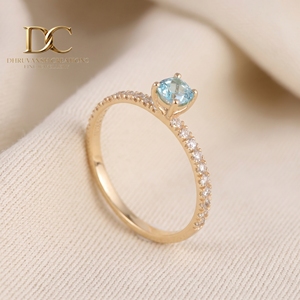 Anillo Étnico de Oro Amarillo Sólido de 14 Quilates con Diamante Cultivado en Laboratorio y Yag Paraiba Azul Cultivado en Laboratorio, Joyería Fina Certificada por IGI para Mujer - Product Image 3