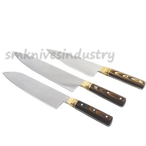 Juego de cuchillos de Chef de cocina de 03 piezas modernos hechos a mano, hoja de Damasco de acero inoxidable, acero al carbono afilado, carne, madera, cuero, rollo de madera - Product Image 6