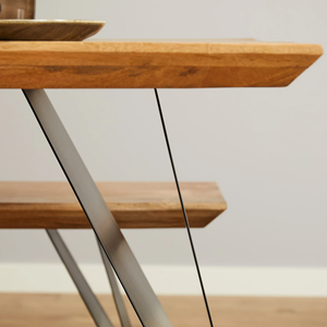 Ensemble de table à manger rectangulaire industrielle en bois de manguier massif avec base pliante en métal pour la maison, le bureau, la cuisine, le bar, table à manger moderne - Product Image 6