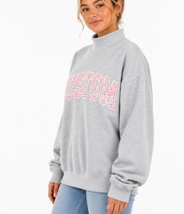 Sweat-shirt à col roulé personnalisé avec impression de lettres pour femme, gris, mélange de coton, tricoté, décontracté, coupe classique, automne - Product Image 3