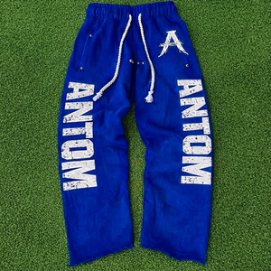 ชุดเซ็ตเสื้อยืดพิมพ์ลายแบบดิสเทรส กางเกงวอร์มขาบาน ผ้าฝ้าย สตรีทแวร์ ทรงโอเวอร์ไซส์ ล้างสีแบบแอซิดวอช สำหรับผู้ชาย ชุดลำลองฤดูร้อน - Product Image 2