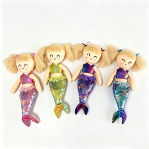 Muñeca de peluche sirena rubia personalizada con coletas, juguete de peluche sirena con escamas iridiscentes brillantes, linda muñeca de trapo sirena sonriente - Product Image 4