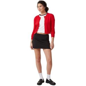 <b>Women's</b> <b>Red</b> Knitted Cardigan Crop Length Full Sleeve Button Closure Casual Solid Color Crew Neck 100% Cotton Regular Fit T-Shirt - Product Image 1