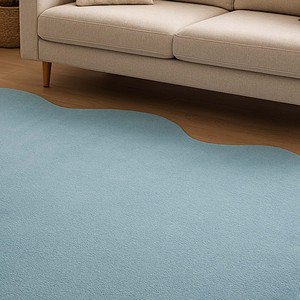 Alfombra de Lana 100% Tejida a Mano con Diseño de Nubes |   Alfombra de lana azul sólida hecha a mano |   Alfombra Modernista para Estudio con Borde Ondulado Creativo - Product Image 6