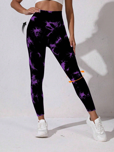 Leggings Deportivos de Cintura Alta para Mujer, Color Negro y Morado Tie Dye, para Yoga, Gimnasio, Fitness, Ropa Deportiva, Leggings Largos - Product Image 3