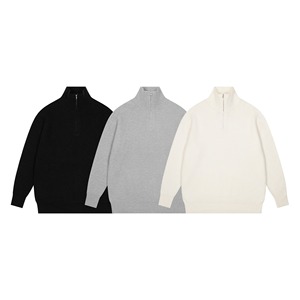 เสื้อสเวตเตอร์ผู้ชายสีขาว ถักนิตติ้ง คอตั้ง แขนยาว ทรงปกติ สวมใส่สบาย สีพื้น - Product Image 3
