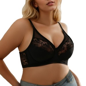 Women's Black <b>Lace</b> Push Up Bra With Built-In Pads Semi-Sheer Sexy Lingerie Medium Control - Product Image 6