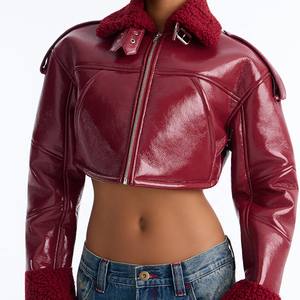 Veste moto en similicuir pour femme, coupe courte, col en fourrure synthétique, fermeture éclair, manches longues, doublure en fausse fourrure, style hiver - Product Image 3