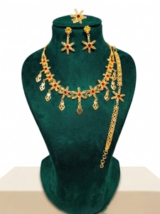 Parure de collier sautoir plaqué or 24 carats fait main, classique, longue, 3 pièces, pour femme, finition raffinée, élégante pour mariage et soirée - Product Image 3