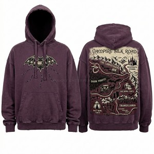 Custom Heavyweight Blue Acid Wash Hoodie Vintage Distressed Pullover Nightwatch Harbor Lighthouse Graphic Men Streetwear Hoodie - Product Image 3