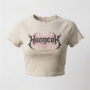 T-shirts courts en coton lavé 100 % silicone pour femmes, style décontracté, motif uni, 180 GSM, vêtements compressés de qualité supérieure - Product Image 1