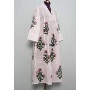 เดรสยาวลำลองสำหรับฤดูร้อน ผ้าฝ้าย 100% ไม่ถักทอ ลายดอกพิมพ์บล็อก แขนยาว เอวธรรมชาติ เป็นมิตรกับสิ่งแวดล้อม ซักได้ - Product Image 4