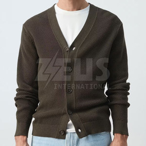 Factory Made Solid Color Fine Knit Casual <b>Men</b> <b>Cardigan</b> <b>Long</b> Sleeve V Neck Button Up Comfortable Daily Travel Sweater - Product Image 5