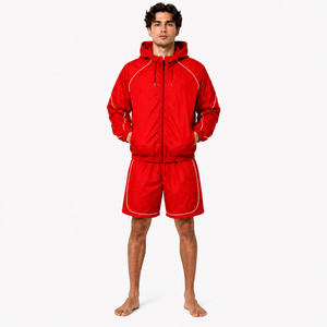 OEM Blank <b>Men</b> <b>Summer</b> Windbreaker Shorts Set Reflective Stripe Hooded <b>Jacket</b> Running Jogging Suit Breathable Streetwear Premium - Product Image 1