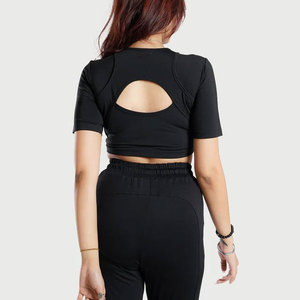 Fitness Sports <b>Women's</b> Crop <b>Top</b> Design Slim Fit Stretchable Gym T-Shirt Yoga Training Wear Quick Dry Round Neck T-Shirt - Product Image 2