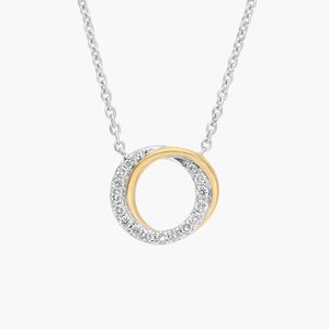 Two-Tone Crossover Circle Diamond Pendant <b>Necklace</b> with 0.1 CTW Round Cut Lab-Grown Diamonds in White & Yellow Gold - Product Image 1