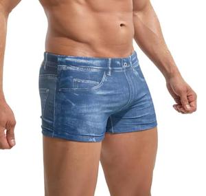 Shorts en jean pour homme, taille haute, couleur unie, coton, décontracté, respirant, style tissé, fermeture à cordon, logo avant, extensible - Product Image 2