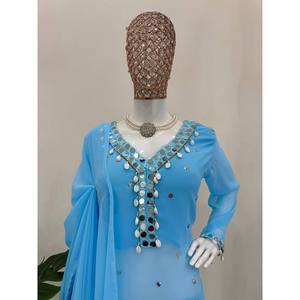 Conjunto de traje de diseñador para mujer con Secuencia de hilo Real Mirror Work - Product Image 4