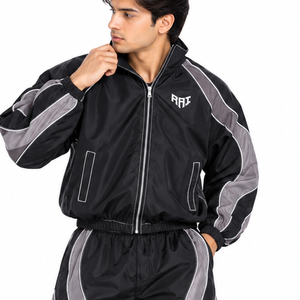 Ensemble tendance coupe-vent et short avec passepoil réfléchissant, en nylon léger patchwork, pour l'été, avec sweats à capuche - Product Image 4