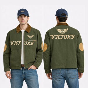 Chaqueta Vintage Lavada Marrón para Hombre, Estilo Casual Urbano, Abrigo de Lona de Algodón, Chaqueta de Trabajo Retro con Gráficos Bordados, Logotipo Personalizado OEM - Product Image 3