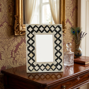 Rectangular Wood Photo <b>Frame</b> With Gray And White Striped Pattern Vertical Tabletop Display - Product Image 4