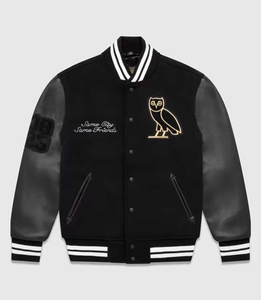 Chaqueta Varsity IDREESANDSONS para Hombre, Negra y Blanca, con Parche Bordado UR, Diseño Casual para Otoño, Cuello Camisero, Corte Regular - Product Image 3